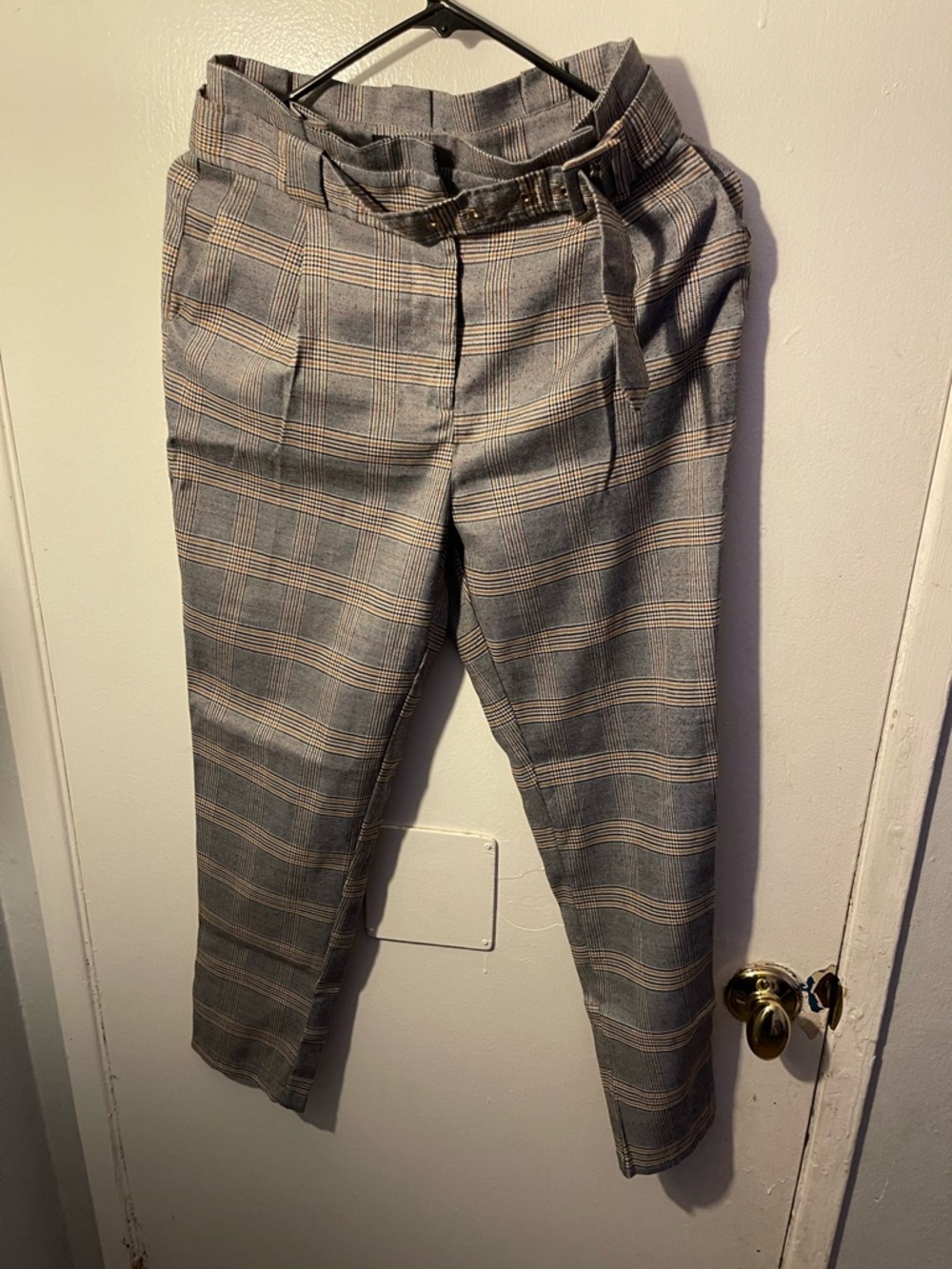 Forever 21 Gray Plaid High-Waist Tailored Pants